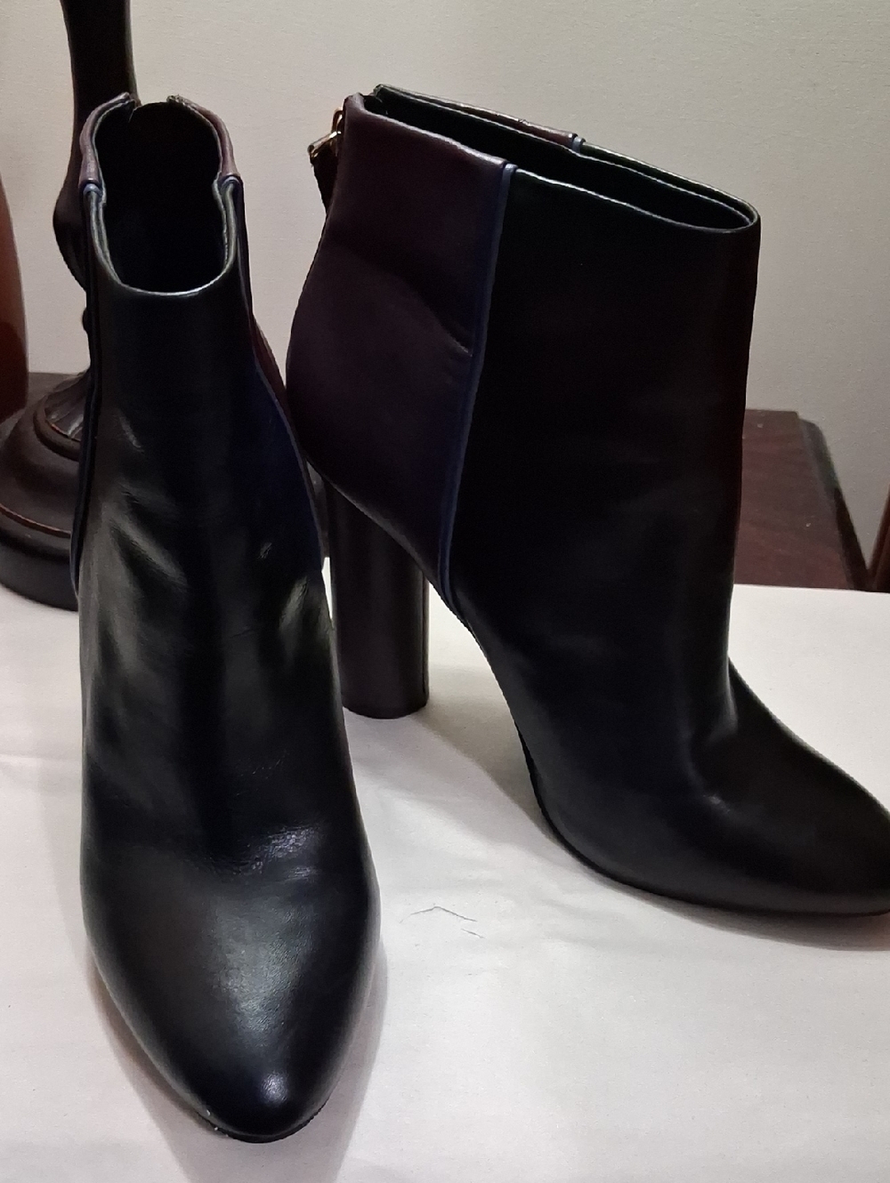 CAbi's 2 Tone Leather Ankle Booties with Block Heel